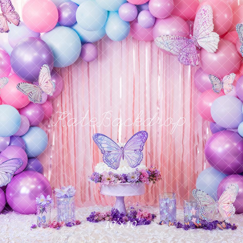 Kate Cake Smash Pink Purple Butterfly Balloon Backdrop Designed by Emetselch