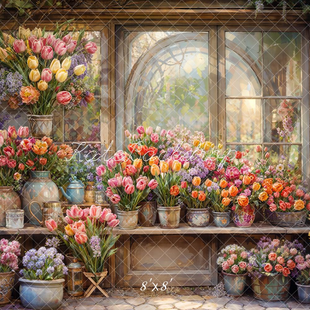 Kate Spring Flowers Window Greenhouse Backdrop Designed by Chain Photography