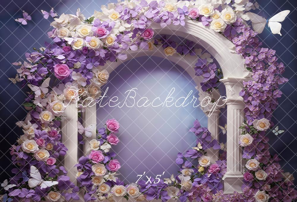 Kate Purple White Flowers Butterfly Arch Backdrop Designed by Emetselch