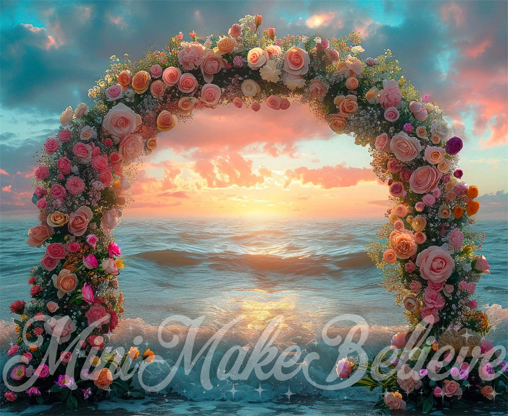 Kate Sunset Flower Arch Ocean Backdrop Designed by Mini MakeBelieve