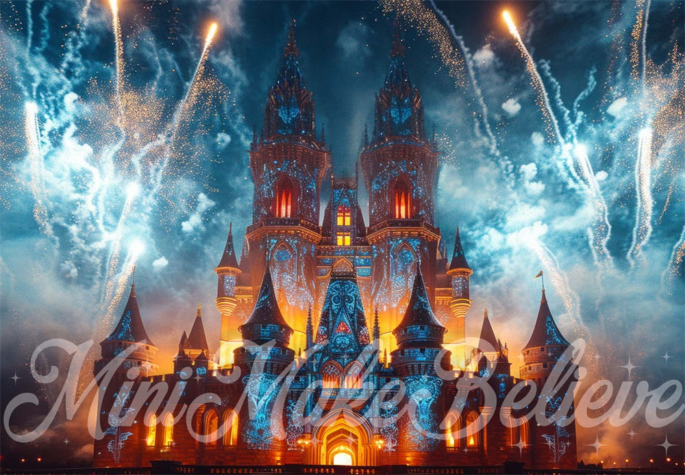 Kate Castle Fireworks Laser Lights Night Backdrop Designed by Mini MakeBelieve