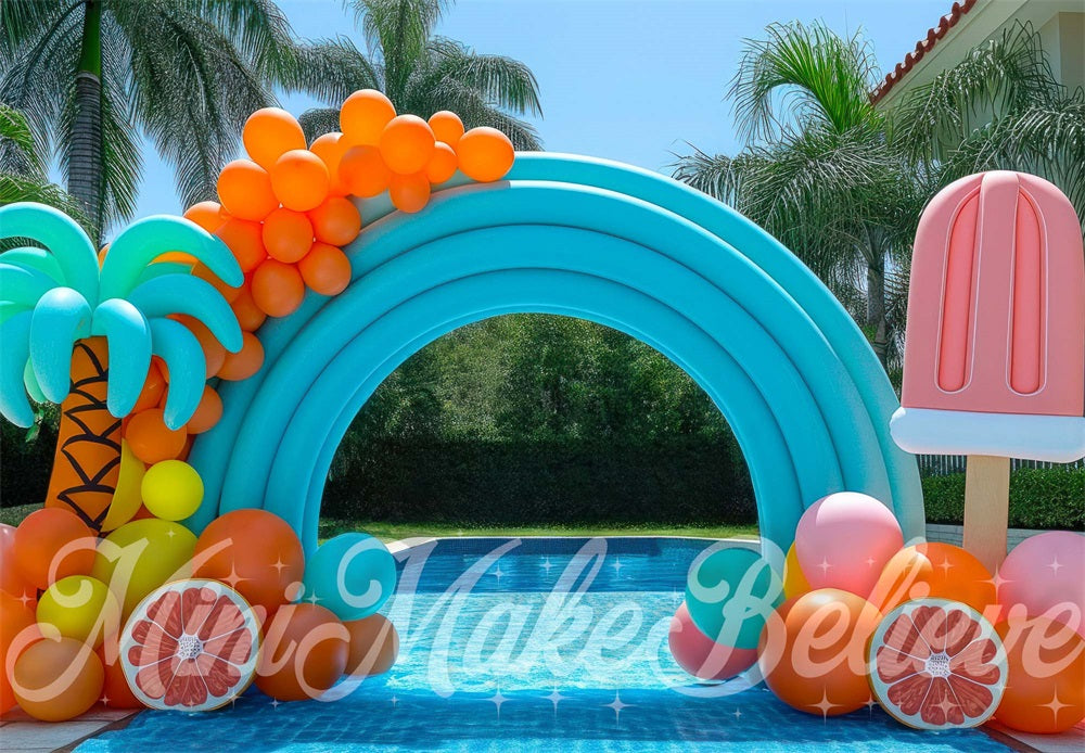 Kate Summer Pool Balloon Arch Backdrop Designed by Mini MakeBelieve