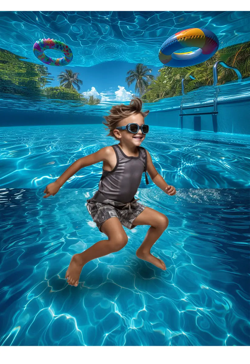 Kate Summer Pool Underwater Backdrop+Summer Blue Water Pool Rubber Floor Mat