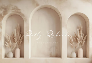 Kate Boho Neutral Pampas Grass Beige Arch Wall Printed Backdrop Designed by Patty Robert