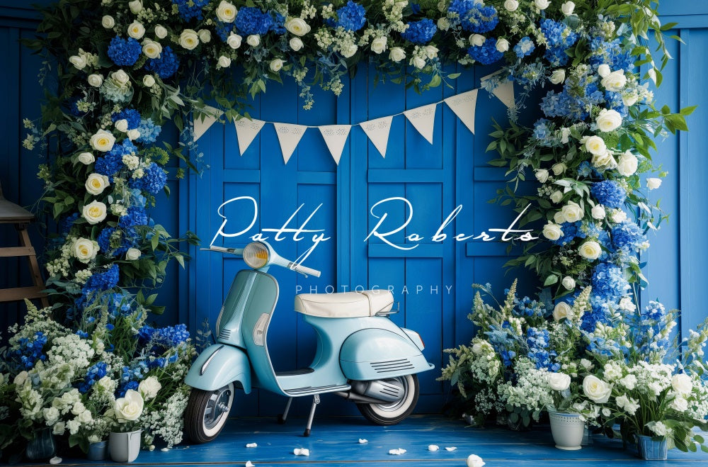 Kate Blue Moto Flower Backdrop Designed by Patty Robert