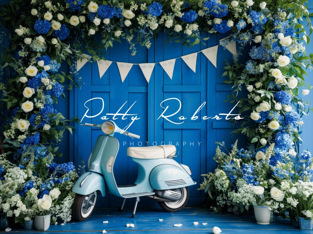 Kate Blue Moto Flower Backdrop Designed by Patty Robert