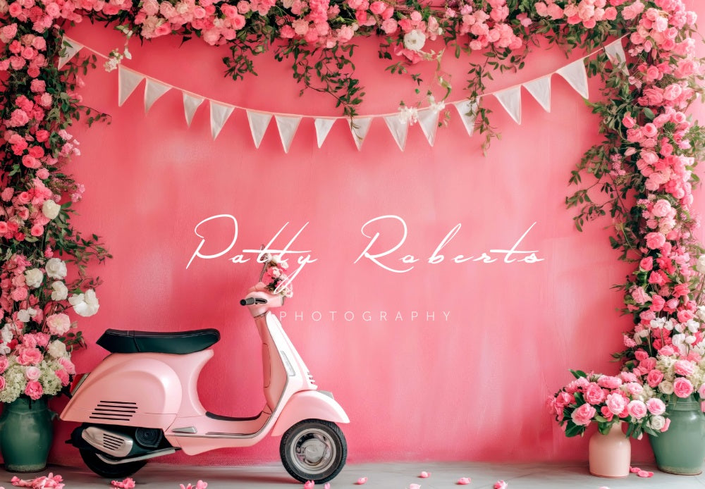 Kate Pink Scooter with Flowers Backdrop Designed by Patty Robert