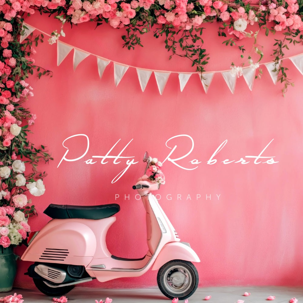 Kate Pink Scooter with Flowers Backdrop Designed by Patty Robert