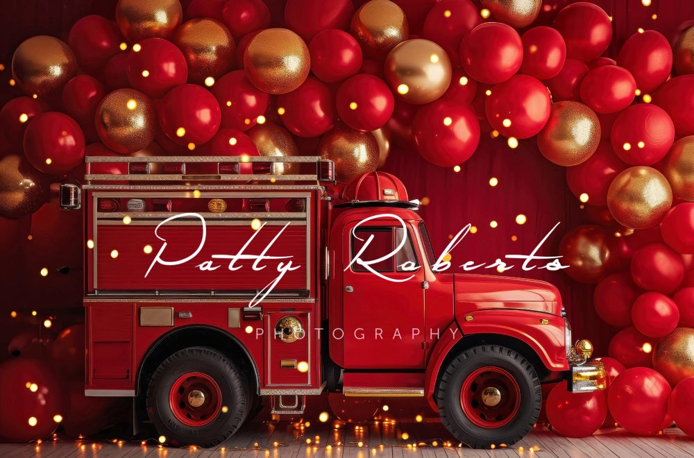 Kate Red Smash Cake Fire Truck Backdrop Designed by Patty Robert