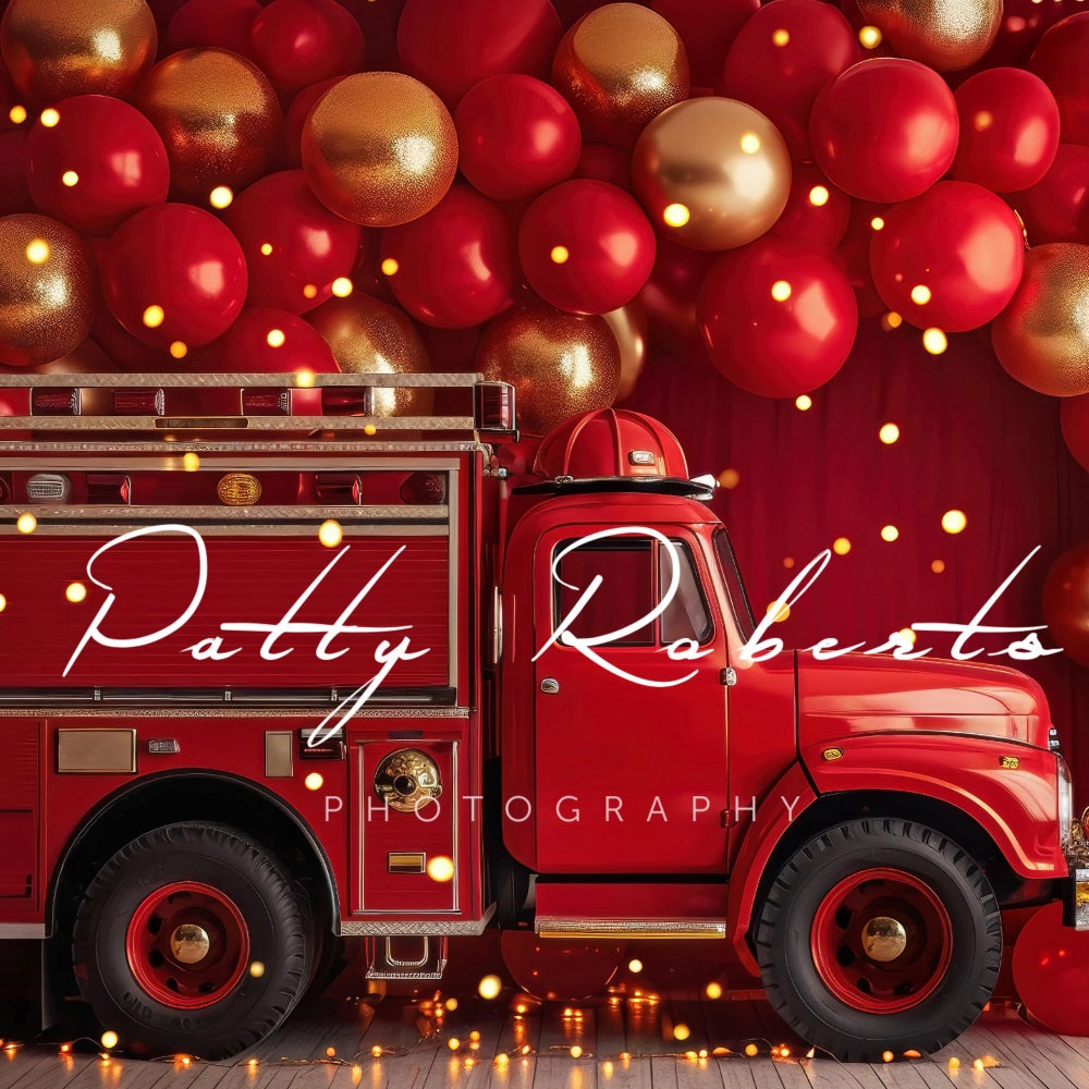 Kate Red Smash Cake Fire Truck Backdrop Designed by Patty Robert