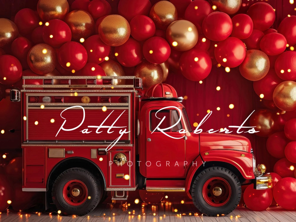 Kate Red Smash Cake Fire Truck Backdrop Designed by Patty Robert