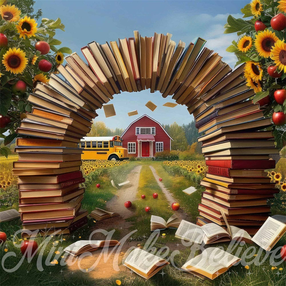 Summer Art Girasole Mela Rossa Casa Erba e Sfondo Arch Backdrop Designato da Mini MakeBelieve