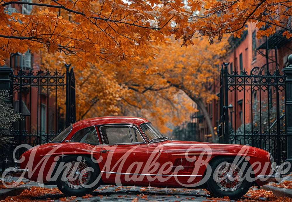 Kate Autumn Iron Gate Maple Red Car Backdrop Designed by Mini MakeBelieve