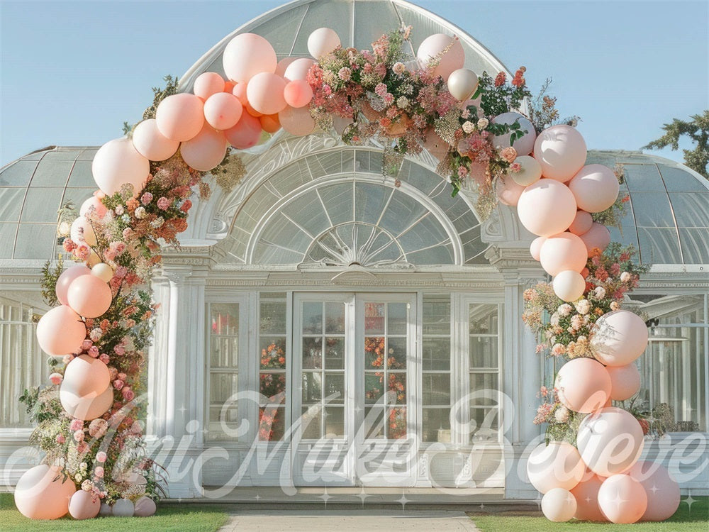 Kate Wedding Outdoor Greenhouse Pink Balloon Arch Backdrop Designed by Mini MakeBelieve