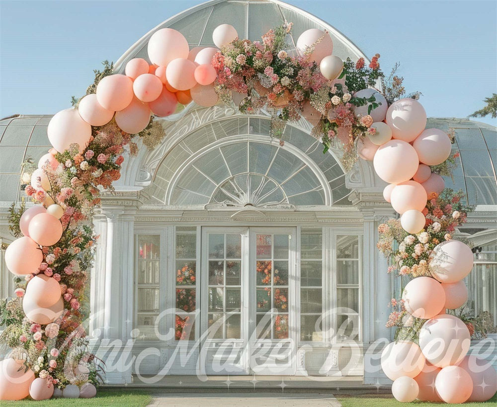 Kate Wedding Outdoor Greenhouse Pink Balloon Arch Backdrop Designed by Mini MakeBelieve