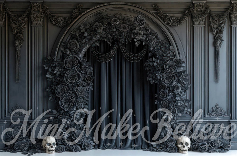 Kate Halloween Black Rose Retro Wall Arch Curtain Backdrop Designed by Mini MakeBelieve