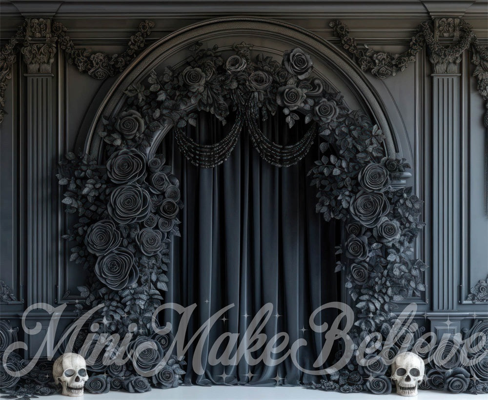 Kate Halloween Black Rose Retro Wall Arch Curtain Backdrop Designed by Mini MakeBelieve