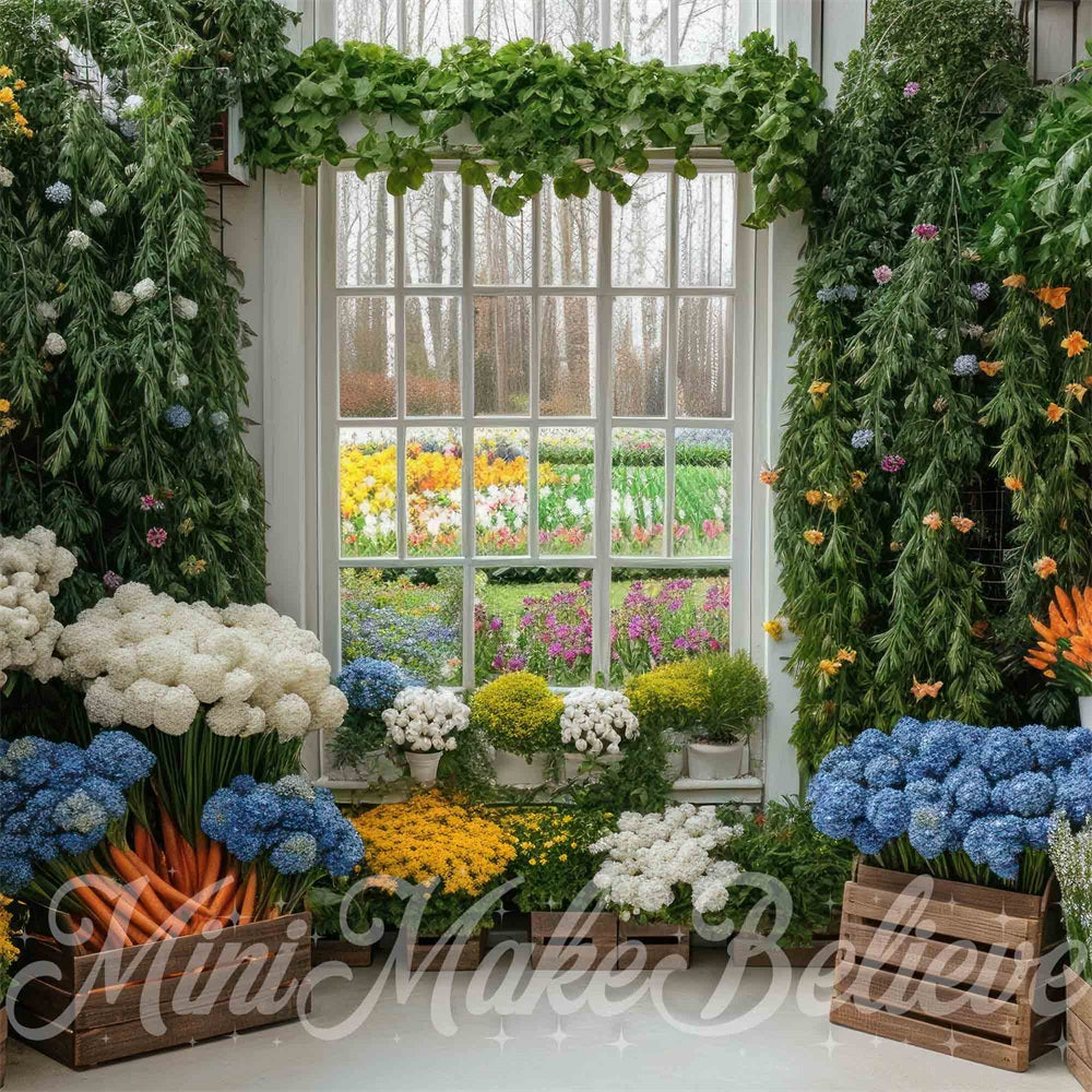 Kate Spring White Window Indoor Flowers and Plants Room Backdrop Designed by Mini MakeBelieve