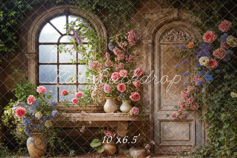 Kate Pet Spring Arched Window Indoor Floral Room Backdrop Designed by Emetselch