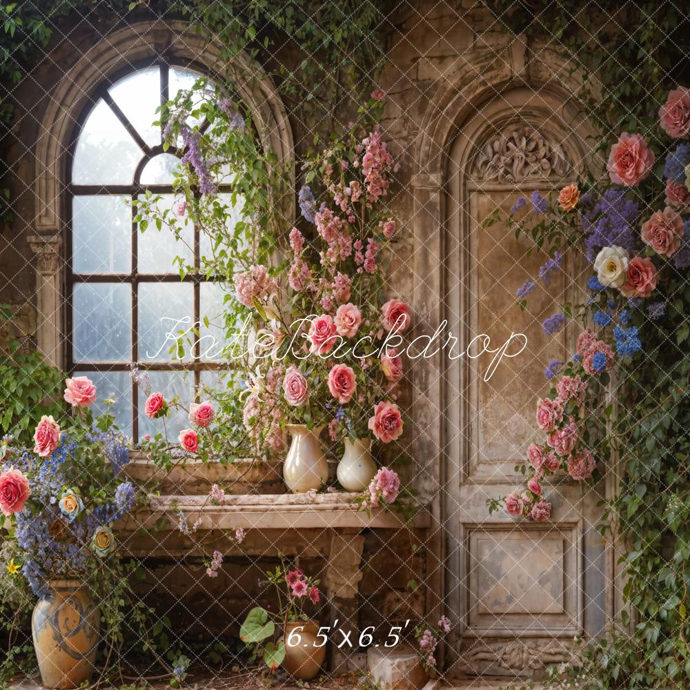 Kate Spring Arched Window Indoor Floral Room Backdrop Designed by Emetselch