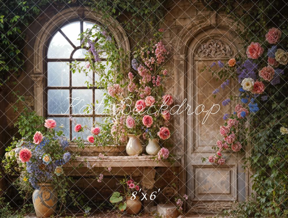 Kate Pet Spring Arched Window Indoor Floral Room Backdrop Designed by Emetselch