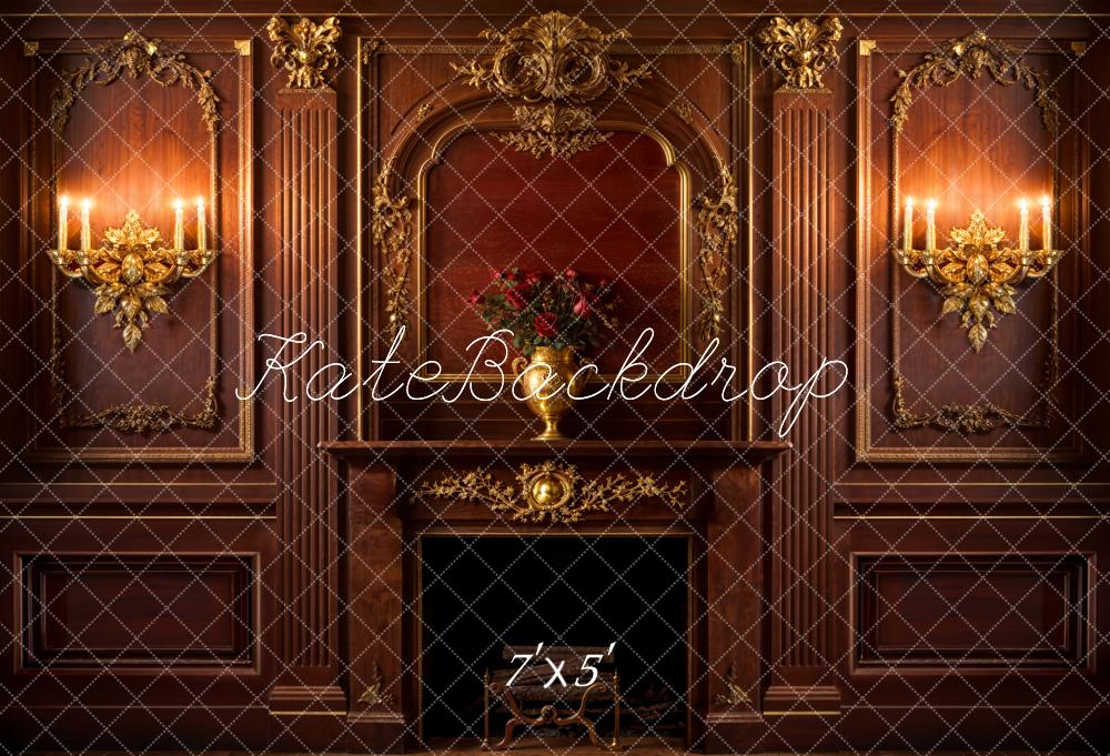 Kate Dark Gold Fireplace Retro Wall Backdrop Designed by Emetselch
