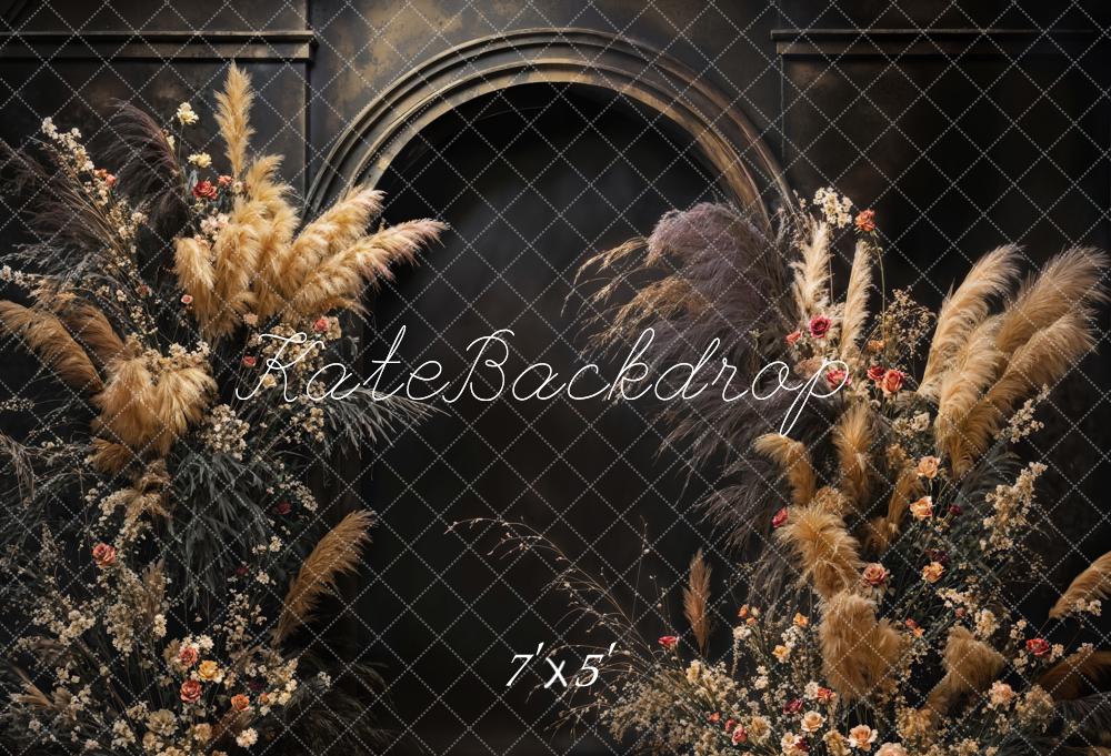 Kate Boho Black Reeds and Flowers Arch Backdrop Designed by Emetselch