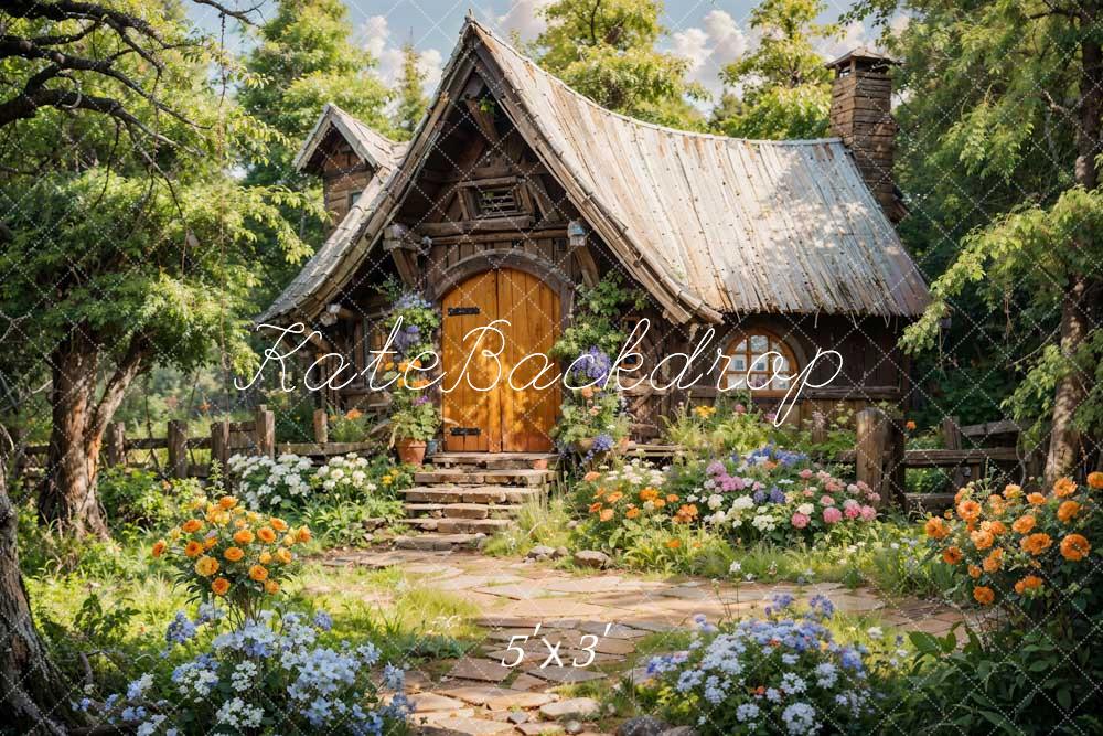 Kate Spring Forest Flowers Wooden House Backdrop Designed by Chain Photography
