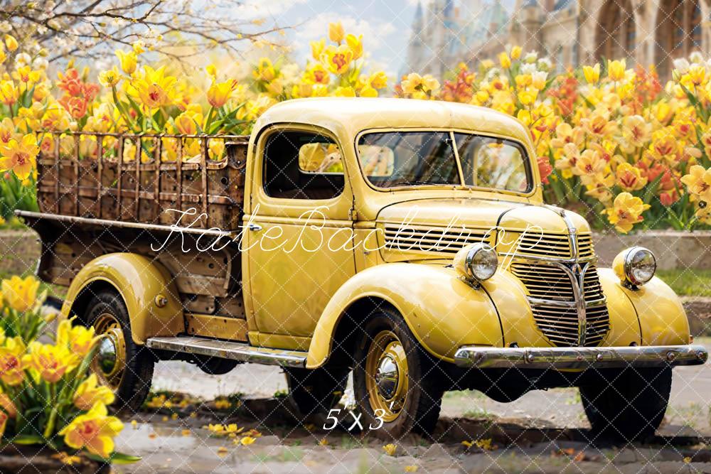 Kate Summer Yellow Flowers Truck Backdrop Designed by Emetselch