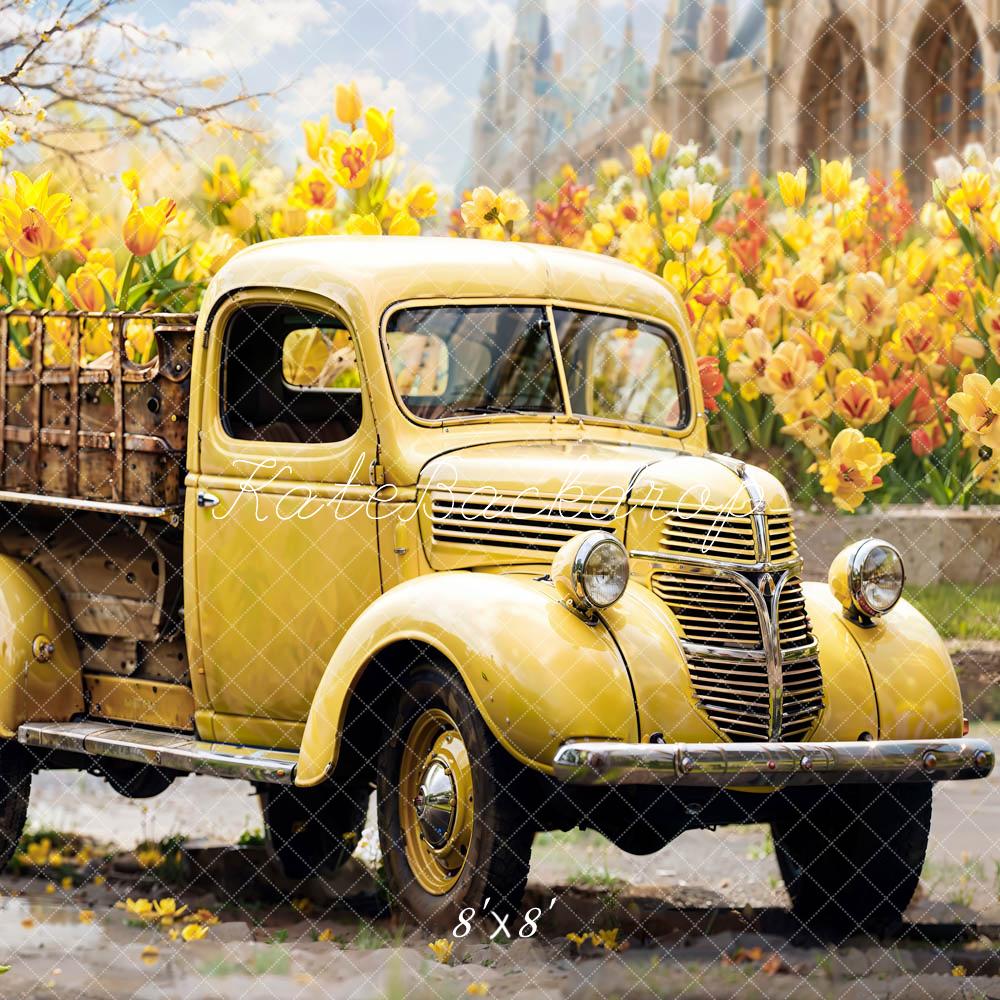 Kate Summer Yellow Flowers Truck Backdrop Designed by Emetselch