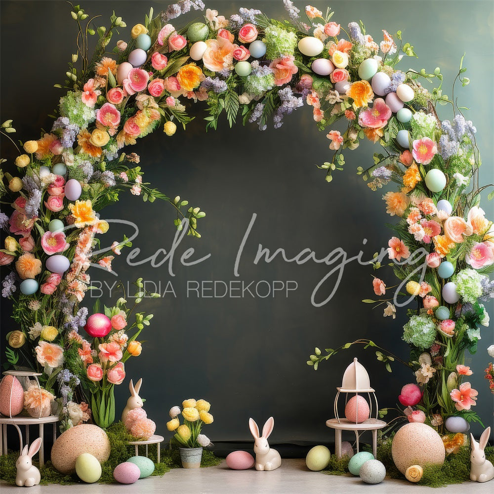 Kate Easter Eggs Bunny Colorful Flowers Arch Backdrop Designed by Lidia Redekopp