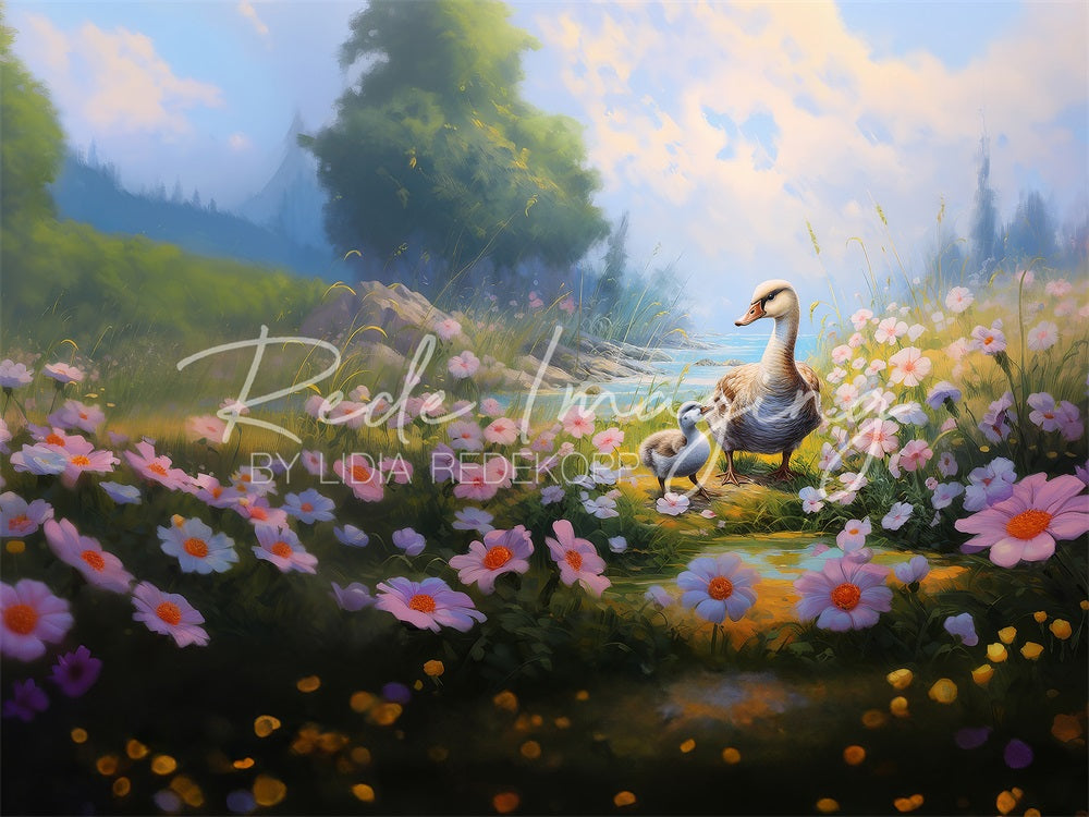 Kate Spring Meadow Colourful Flowers River Ducks Backdrop Designed by Lidia Redekopp