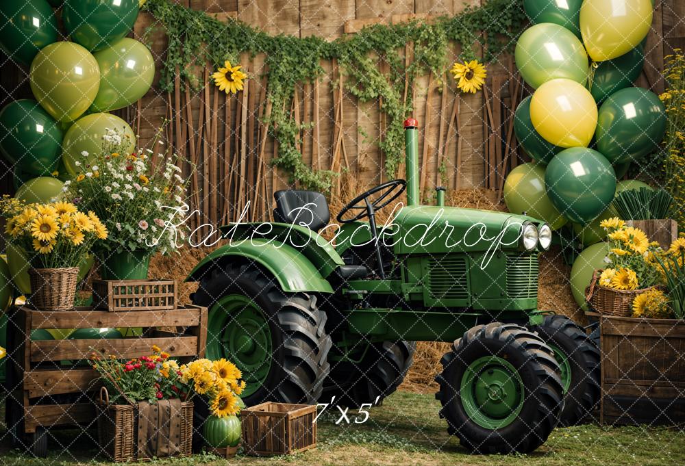 Kate Summer Sunflowers Green Balloon Tractor Backdrop Designed by Emetselch