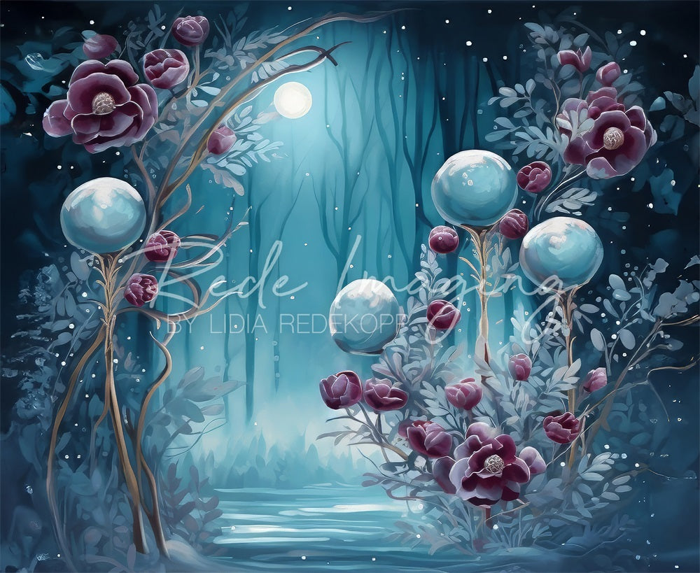 Kate Dark Blue Midnight Flower Forest Backdrop Designed by Lidia Redekopp