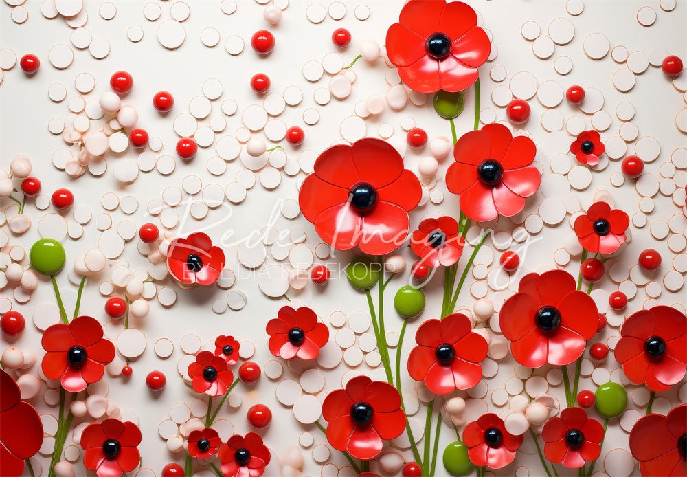 Kate Red Flowers and White Points Backdrop Designed by Lidia Redekopp