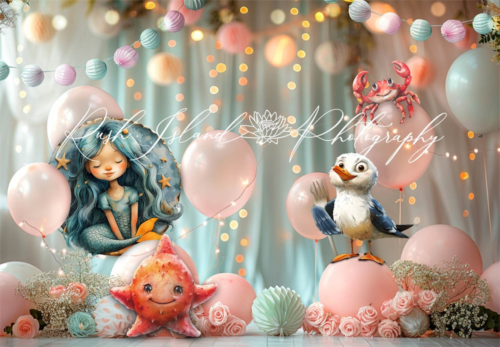 Kate Summer Pink Balloon and Rose Dreamy Mermaid Backdrop Designed by Laura Bybee