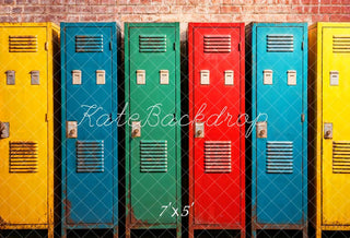 Kate Colorful School Gym Lockers Printed Backdrop Designed by Emetselch