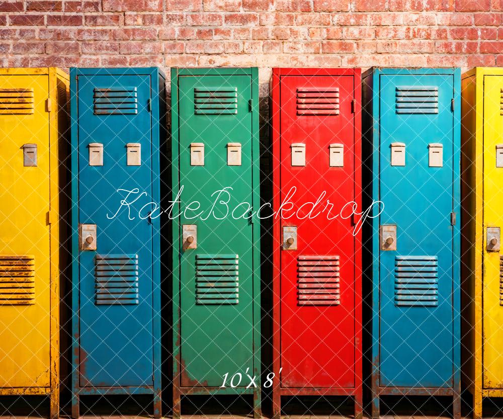 Kate Colorful School Gym Lockers Backdrop Designed by Emetselch