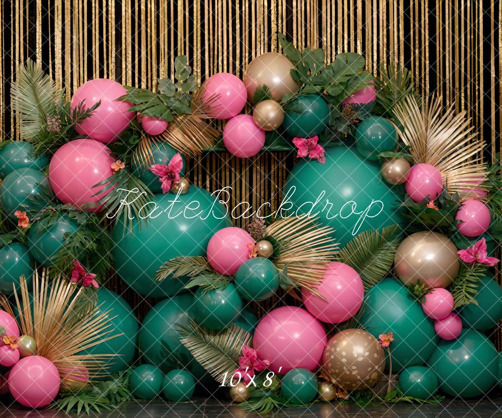 Kate Cake Smash Birthday Green Pink Balloon Backdrop Designed by Emetselch