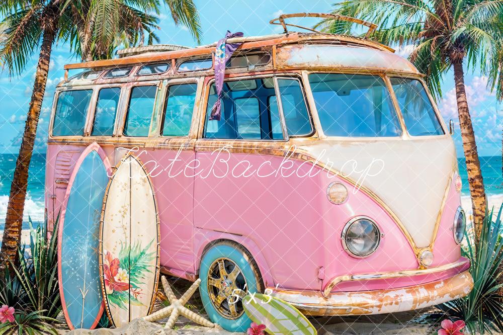 Kate Summer Sea Seaside Surfboard Pink Car Backdrop Designed by Emetselch