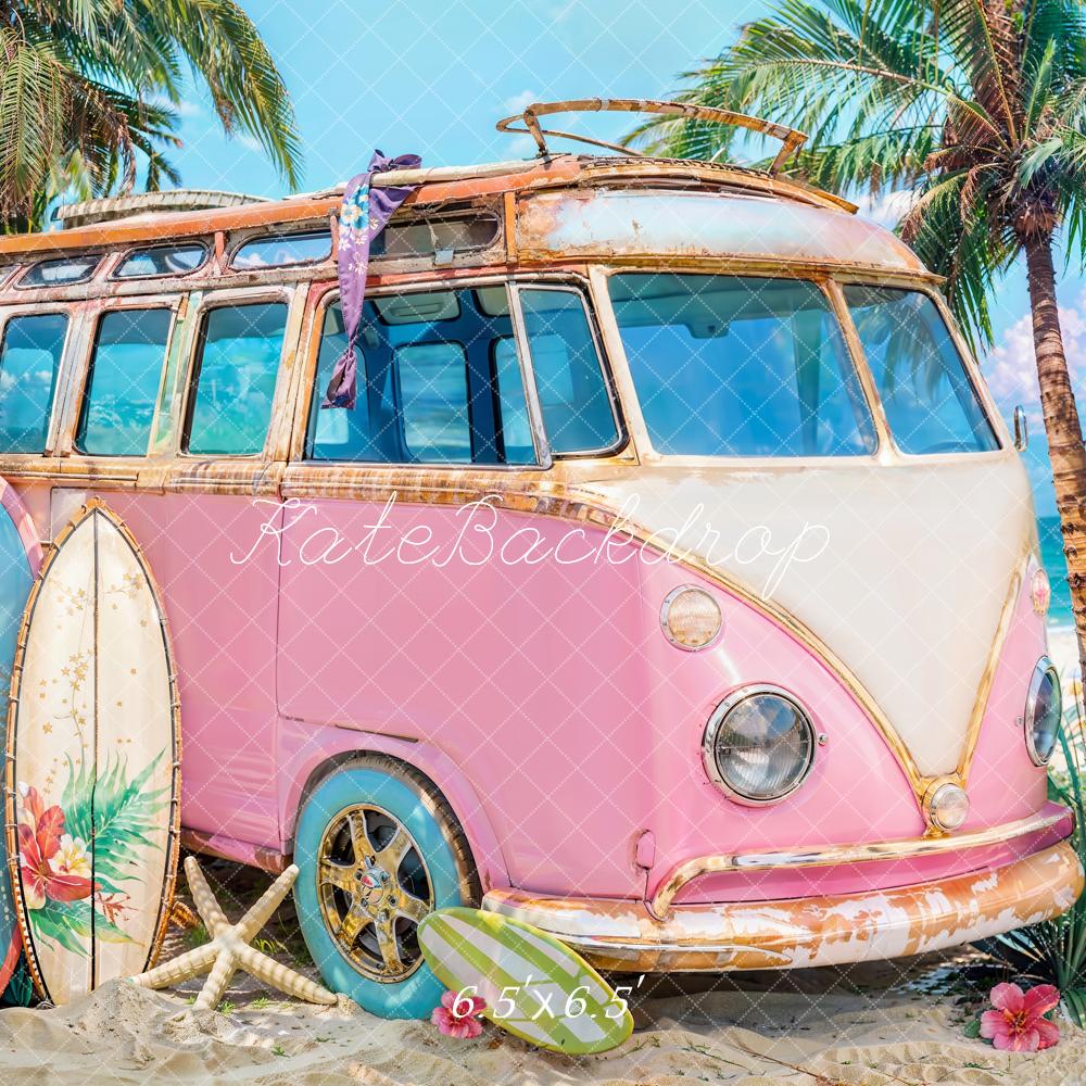 Kate Summer Sea Seaside Surfboard Pink Car Backdrop Designed by Emetselch