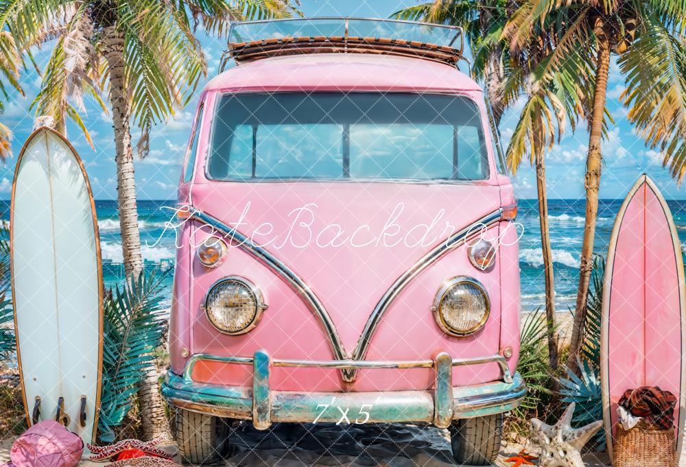 Kate Summer Ocean Seaside Surfboard Pink Car Backdrop Designed by Emetselch
