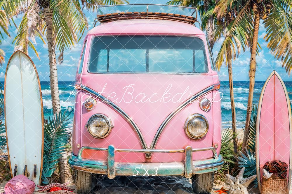 Kate Summer Ocean Seaside Surfboard Pink Car Backdrop Designed by Emetselch