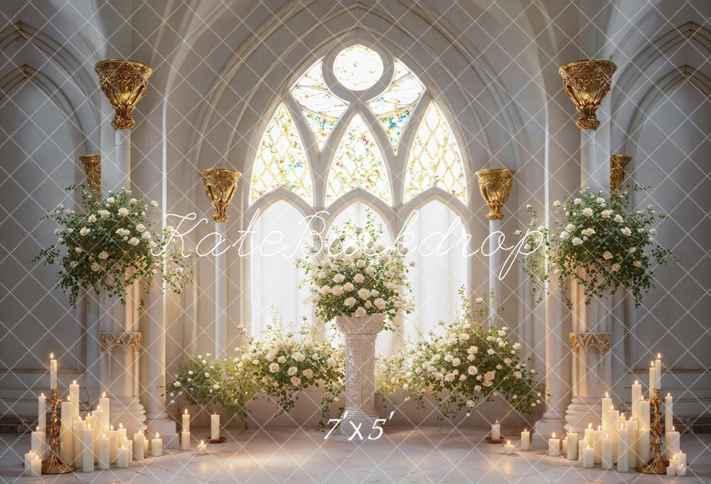 Kate Wedding Candles Flower White Church Backdrop Designed by Emetselch