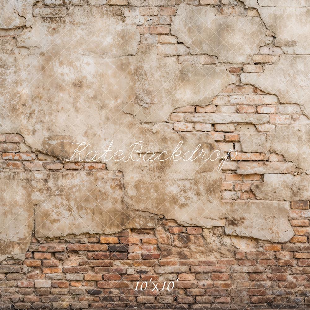 Kate Retro Light Beige Damaged Brick Wall Backdrop Designed by Kate Image