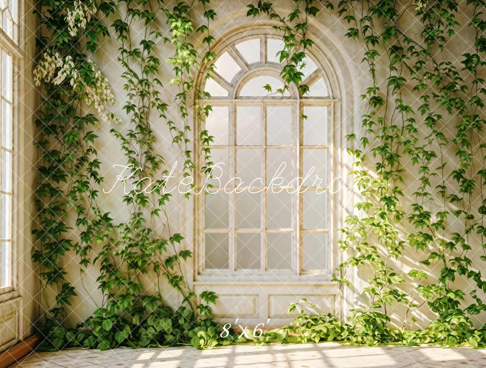Kate Spring Indoor Green Plants White Arched Window Backdrop Designed by Emetselch