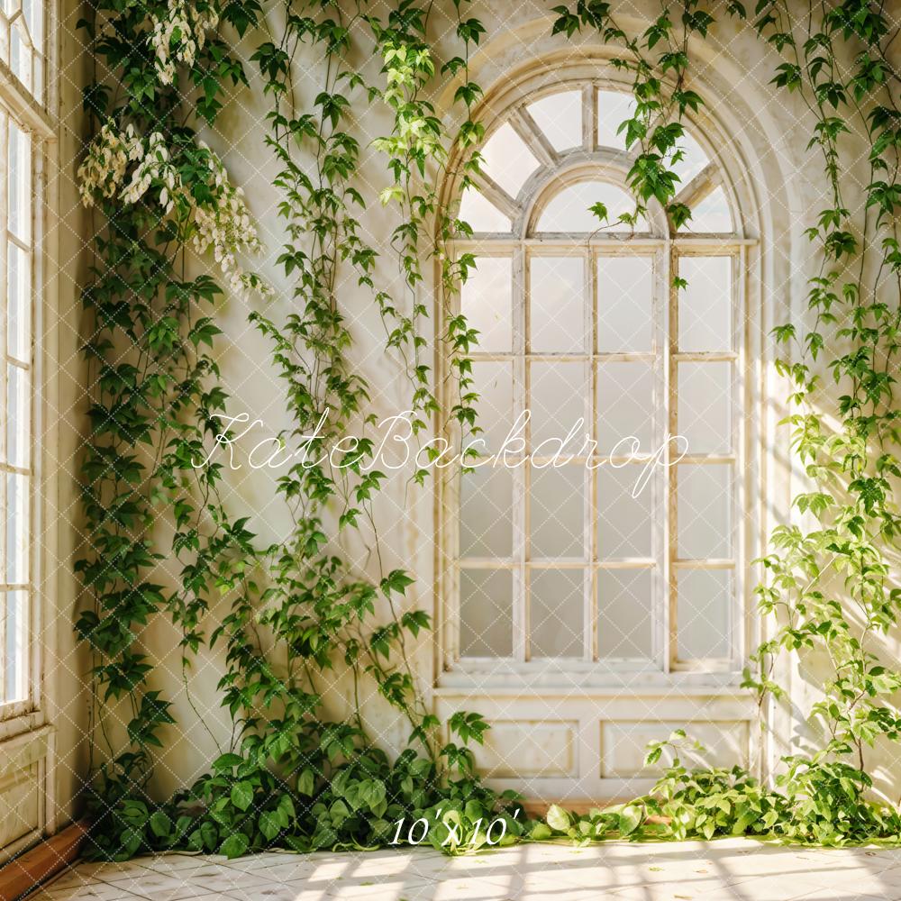 Kate Spring Indoor Green Plants White Arched Window Backdrop Designed by Emetselch