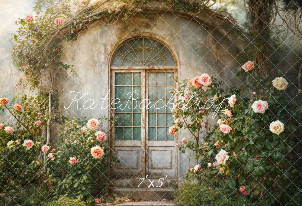 Kate Spring Forest Flower Green Plant Old Arch Cabin Backdrop Designed by Emetselch