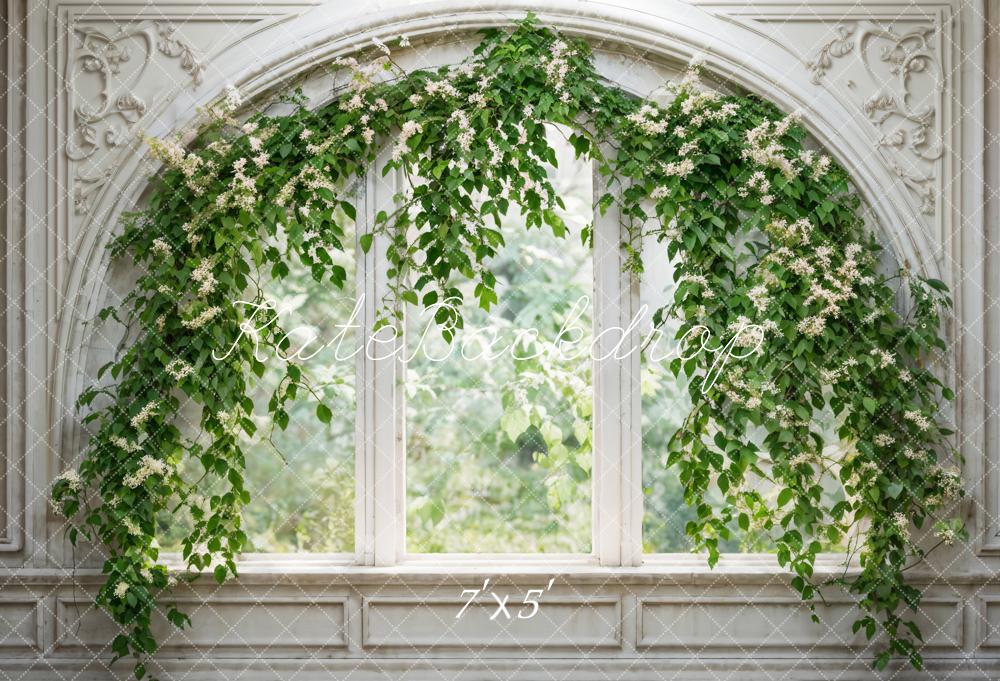 Kate Spring Green Plant Vintage Arched Window Backdrop Designed by Emetselch