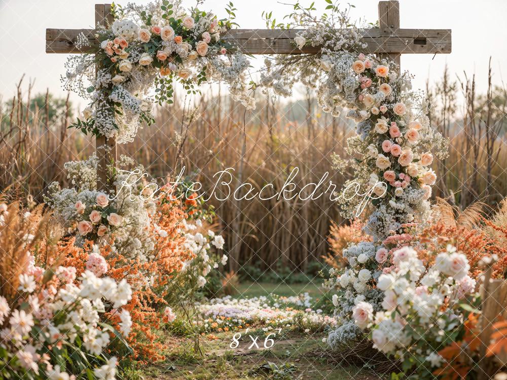 Kate Spring Grass Reed Colorful Flower Wooden Door Backdrop Designed by Emetselch